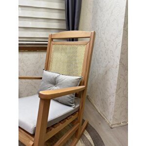Asedia Veranda Naturel Krem Minderli Hasırlı Sallanan Sandalye Hazeranlı Dinlenme Koltuğu
