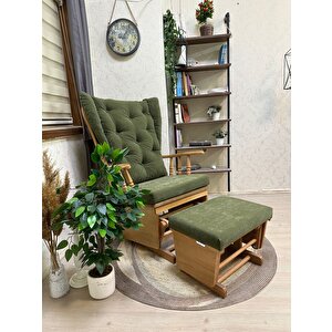 Mama Puflu Naturel Yeşil Minderli Sallanan Sandalye Emzirme Koltuğu Yeşil