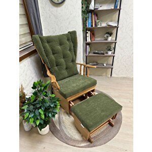 Mama Puflu Naturel Yeşil Minderli Sallanan Sandalye Emzirme Koltuğu