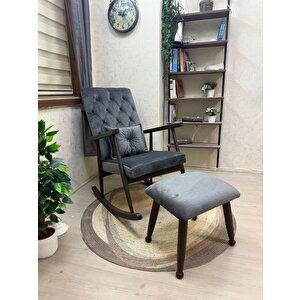 Trend Ceviz Gri Kapitoneli Sallanan Sandalye Dinlenme Emzirme Baba Tv Okuma Koltuğu Berjer Gri