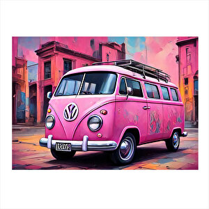 Pembe Minibüs Tasarım Ahşap Tablo 35cm X50cm 35x50 cm