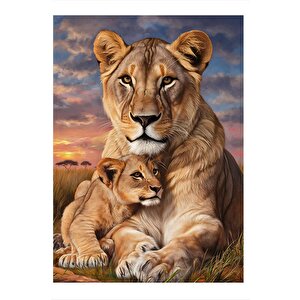 Anne Aslan Ve Yavrusu Art Mdf Tablo 25cmx 35cm