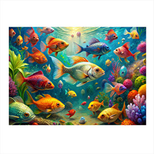 Sudaki Balıklar Hediyelik Ahşap Tablo 25cmx 35cm 25x35 cm