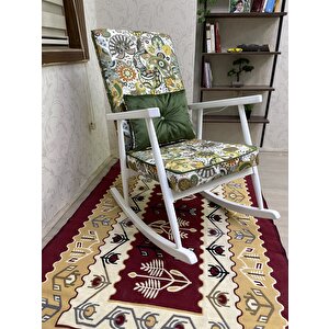 Trend Lake Yeşil Retro Sallanan Sandalye Dinlenme Emzirme Baba Tv Okuma Koltuğu Berjer Yeşil Beyaz Çiçekli