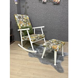 Trend Lake Yeşil Retro Sallanan Sandalye Dinlenme Emzirme Baba Tv Okuma Koltuğu Berjer Yeşil Beyaz Çiçekli