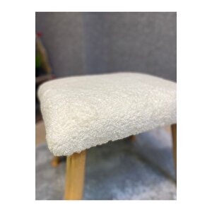 Asedia Trend Naturel Teddy Krem Ahşap Ayak Uzatma Pufu Makyaj Koltuğu Bench Tabure
