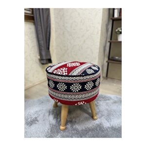 Asedia Miskin Naturel Kilim Desen Yuvarlak Puf Ayakucu Tabure