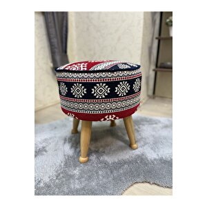 Asedia Miskin Naturel Kilim Desen Yuvarlak Puf Ayakucu Tabure