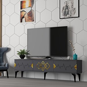 Rittim 180 Cm Tv Sehpası (alt Modül) Antrasit-Altın Antrasit Gold