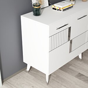 Modda Konsol 4 Kapakli Beyaz-Gümüş