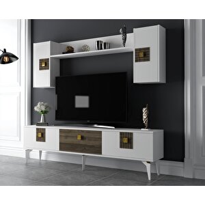 Lunna 180 cm Tv Üni̇tesi̇ Takimi Beyaz-Ceviz Beyaz