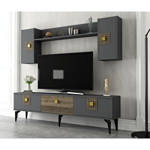 Lunna 180 cm Tv Üni̇tesi̇ Takimi Antrasit-Ceviz Antrasit Ceviz