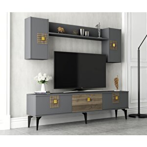 Lunna 180 cm Tv Üni̇tesi̇ Takimi Antrasit-Ceviz Antrasit Ceviz