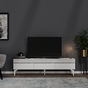 Defne 180 Cm Tv Sehpasi (alt Modül) Beyaz-Gümüş Beyaz-Gümüş