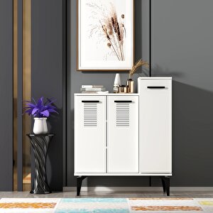 Assi̇mo Ayakkabilik, Çok Amaçli Dolap 3 Kapakli , 6 Rafli Beyaz-Beyaz Beyaz