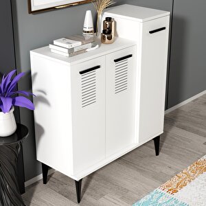 Assi̇mo Ayakkabilik, Çok Amaçli Dolap 3 Kapakli , 6 Rafli Beyaz-Beyaz