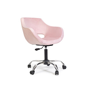 Krom Metal Ayaklı Ofis Çocuk Odası Çalışma Sandalyesi (ayarlanilabi̇li̇r) Pembe
