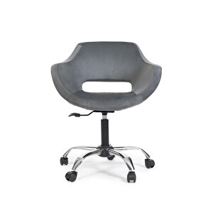 Krom Metal Ayaklı Ofis Çocuk Odası Çalışma Sandalyesi (ayarlanilabi̇li̇r) Açık Gri