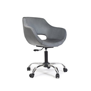 Krom Metal Ayaklı Ofis Çocuk Odası Çalışma Sandalyesi (ayarlanilabi̇li̇r) Açık Gri