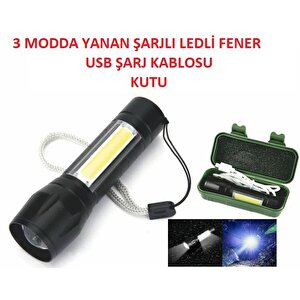 Mini Led Şarjlı El Feneri Kamp Avcılık Feneri Zoom Fener Üç Fonksiyon Fener