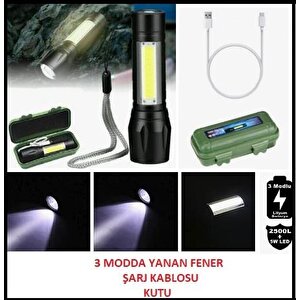 Mini Led Şarjlı El Feneri Kamp Avcılık Feneri Zoom Fener Üç Fonksiyon Fener