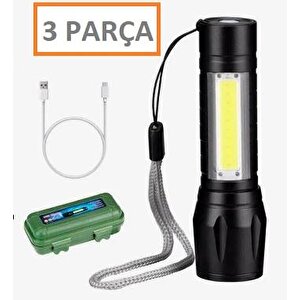 Mini Led Şarjlı El Feneri Kamp Avcılık Feneri Zoom Fener Üç Fonksiyon Fener