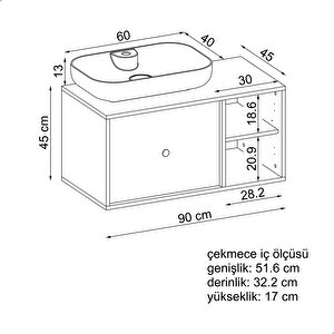 Gusto Ayaksız Oval Lavabolu Mdf 90 Cm Çekmeceli Banyo Dolabı Beyaz