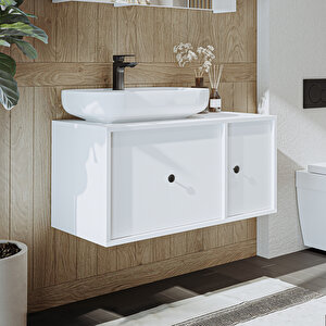 Roomart Gusto Ayaksız Oval Lavabolu Mdf 90 Cm Çekmeceli Banyo Dolabı
