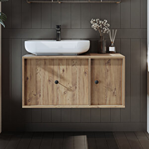 Roomart Gusto Ayaksız Oval Lavabolu Mdf 90 Cm Çekmeceli Banyo Dolabı