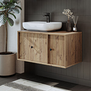 Roomart Gusto Ayaksız Oval Lavabolu Mdf 90 Cm Çekmeceli Banyo Dolabı