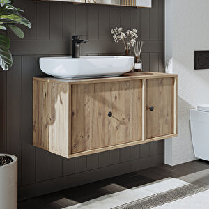 Roomart Gusto Ayaksız Oval Lavabolu Mdf 90 Cm Çekmeceli Banyo Dolabı