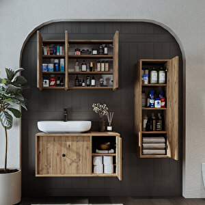 Roomart Oval Lavabolu Mat Mdf 90 Cm Çekmeceli Banyo Dolabı + Aynalı Üst Dolabı + Boy Dolabı