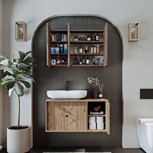 Roomart Oval Lavabolu Mat Mdf 90 Cm Çekmeceli Banyo Dolabı + Aynalı Üst Dolabı