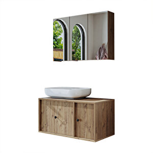 Roomart Oval Lavabolu Mat Mdf 90 Cm Çekmeceli Banyo Dolabı + Aynalı Üst Dolabı