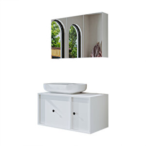 Roomart Oval Lavabolu Mat Mdf 90 Cm Çekmeceli Banyo Dolabı + Aynalı Üst Dolabı