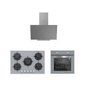 3'lü Gri Cam Ankastre Set (3481 Flam 60 Gri+cs5365s01+bo65e1s01)