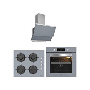 Gri Cam Ankastre Set 3420 Classy Davlumbaz - Cs5343s01 Ocak - Bo65e4s01 Fırın