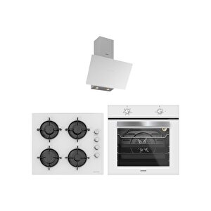 3481 Flam - Cs5349w01 - Bo65e1w01 Beyaz Cam Ankastre Set