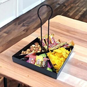 Tek Katlı Dekoratif Metal Siyah Çerezlik, Peynir Sunum Servis Tabağı - Lokumluk, Makaron, Pankek Ve Tatlı İçin İdeal