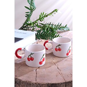 Strawberry | 2 Adet Seramik Kupa Fincan Bardak Mug Seramik Double Türk Kahve Fincanı