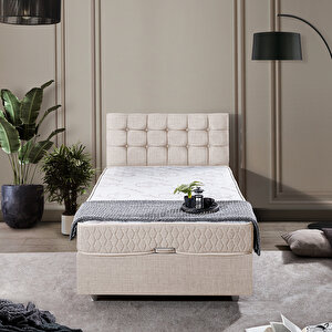 Valentino Tek Kişilik Baza Başlık Comfort Yatak Seti Krem 120x200 cm