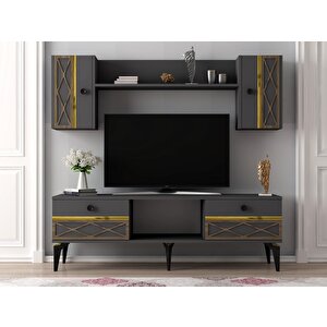 Allegro Tv Üni̇tesi̇ Takımı Antrasi̇t-altin (cevi̇z Desen) Antrasit Gold