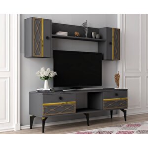 Allegro Tv Üni̇tesi̇ Takımı Antrasi̇t-altin (cevi̇z Desen) Antrasit Gold