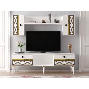 Allegro Tv Üni̇tesi̇ Takimi Beyaz-altin (cevi̇z Desen) Beyaz-Altın