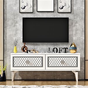 Karel Tv Sehpasi Ve Konsol 2'li̇ Salon Takimi Beyaz-gümüş Beyaz-Gümüş