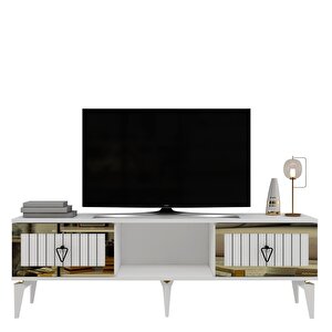 Li̇nda Tv Sehpasi Ve Konsol 2'li̇ Salon Takımı Beyaz-altın