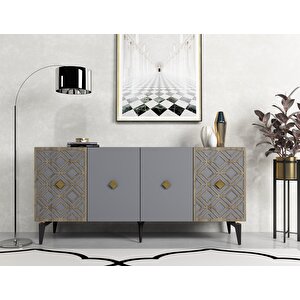 Ali̇za Konsol 4 Kapakli Lazer Kesi̇mli̇ Antrasit (cevi̇z Desen) Antrasit Ceviz