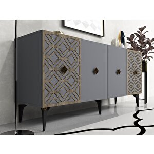 Ali̇za Konsol 4 Kapakli Lazer Kesi̇mli̇ Antrasit (cevi̇z Desen) Antrasit Ceviz