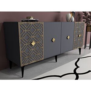 Ali̇za Konsol 4 Kapakli Lazer Kesi̇mli̇ Antrasit (cevi̇z Desen) Antrasit Ceviz