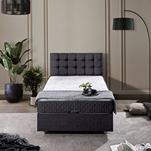Valentino Tek Kişilik Baza Başlık Comfort Yatak Seti Antrasit 90x190 cm